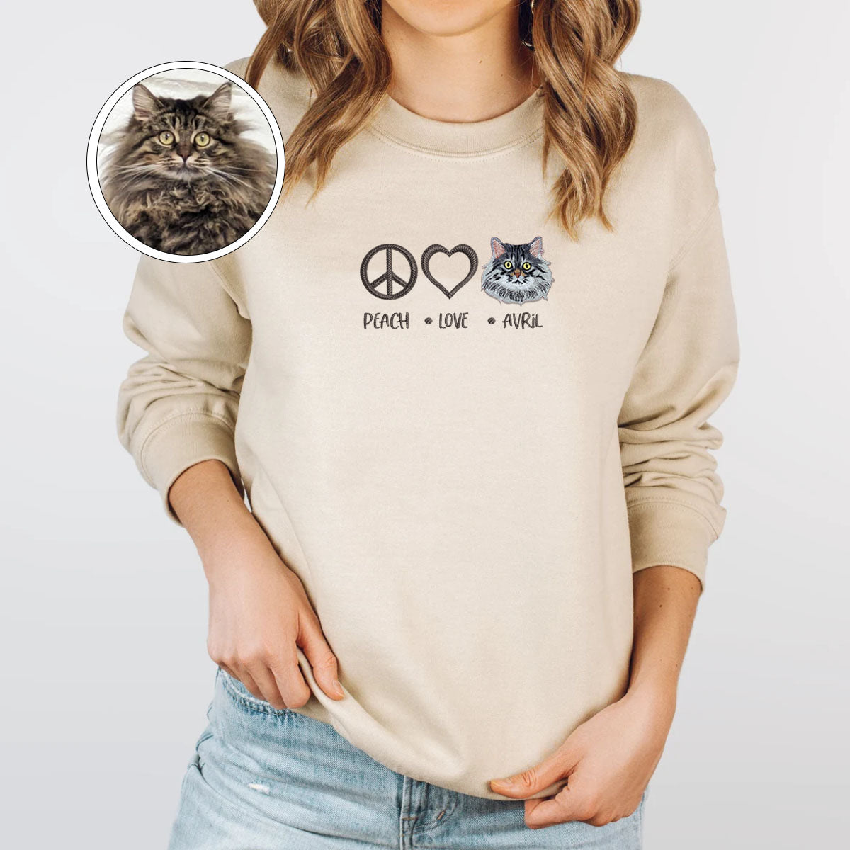 Embroidered Peace Love Pet Sweatshirt with Names - Pet Lover Gift