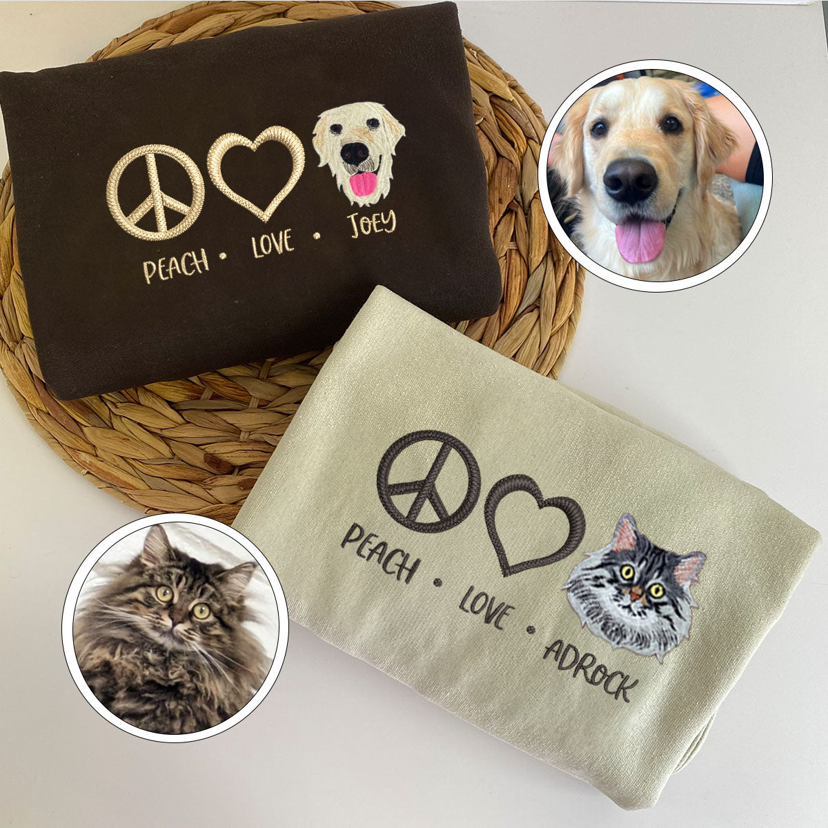 Embroidered Peace Love Pet Sweatshirt with Names - Pet Lover Gift
