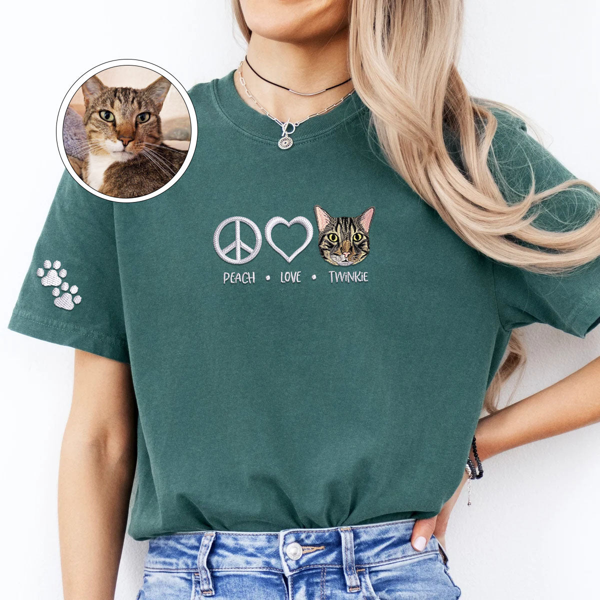 Embroidered Peace Love Pet T-Shirt with Names - Pet Lover Gift