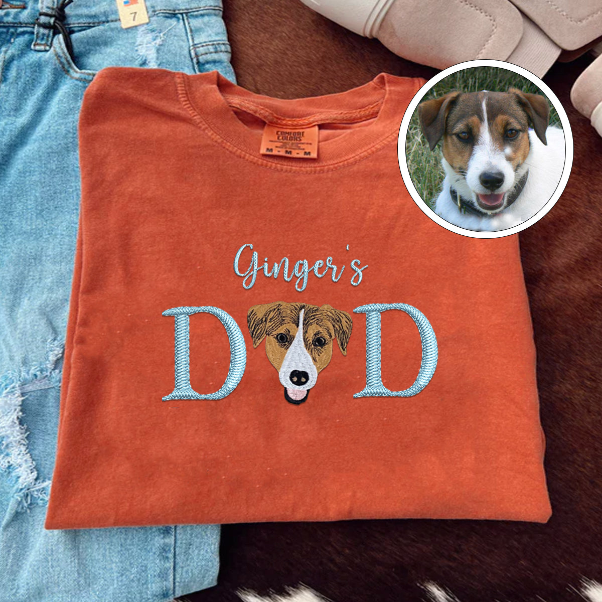 Embroidered Pet Dad T-Shirt with Pet Name - Dog Father Gift