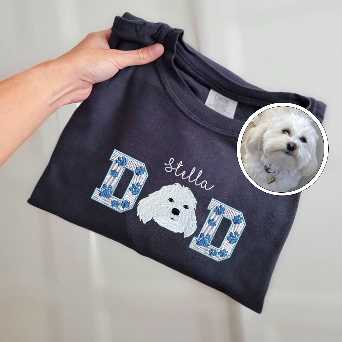 Embroidered Pet Dad T-Shirt with Pet Photo - Dog Father Gift