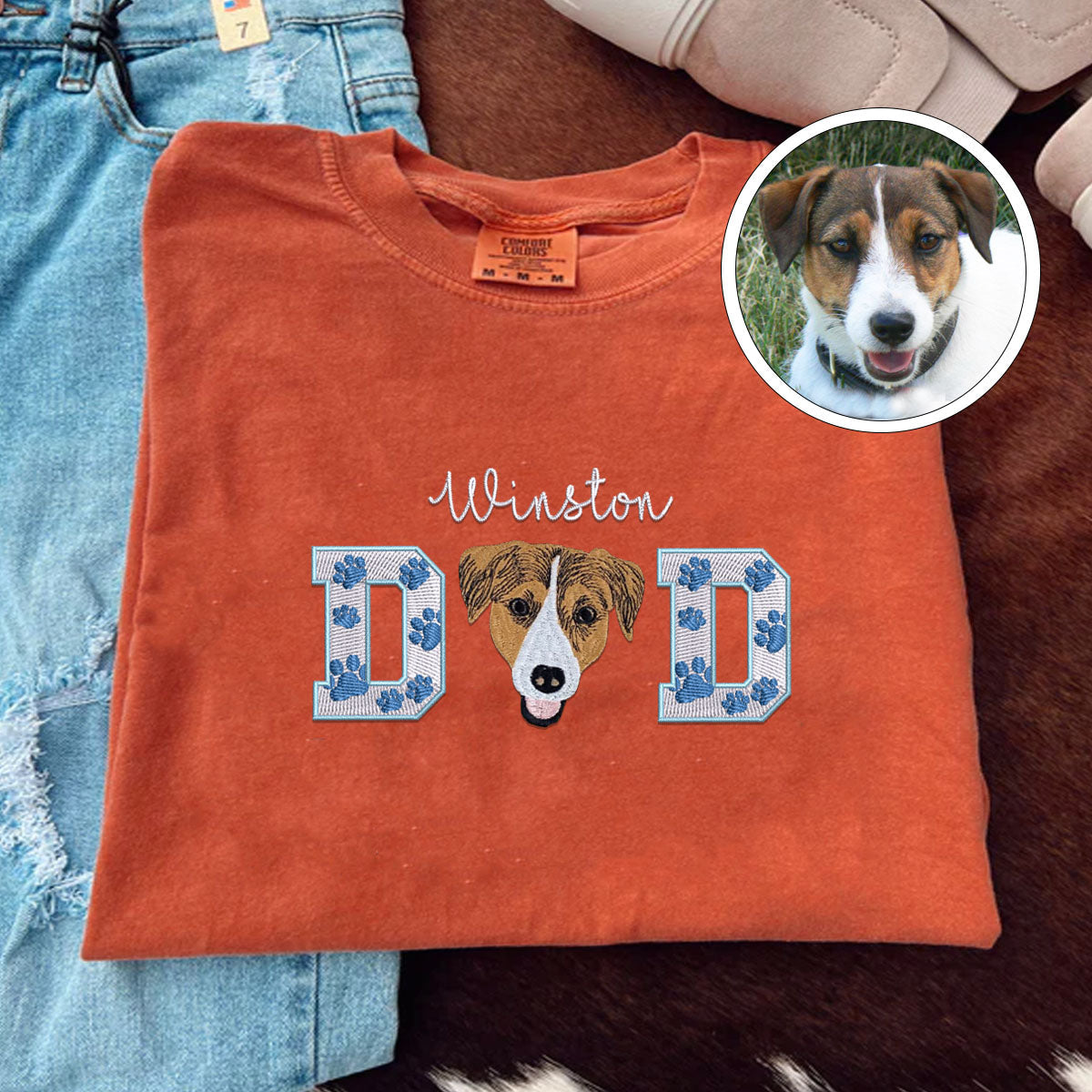 Embroidered Pet Dad T-Shirt with Pet Photo - Dog Father Gift