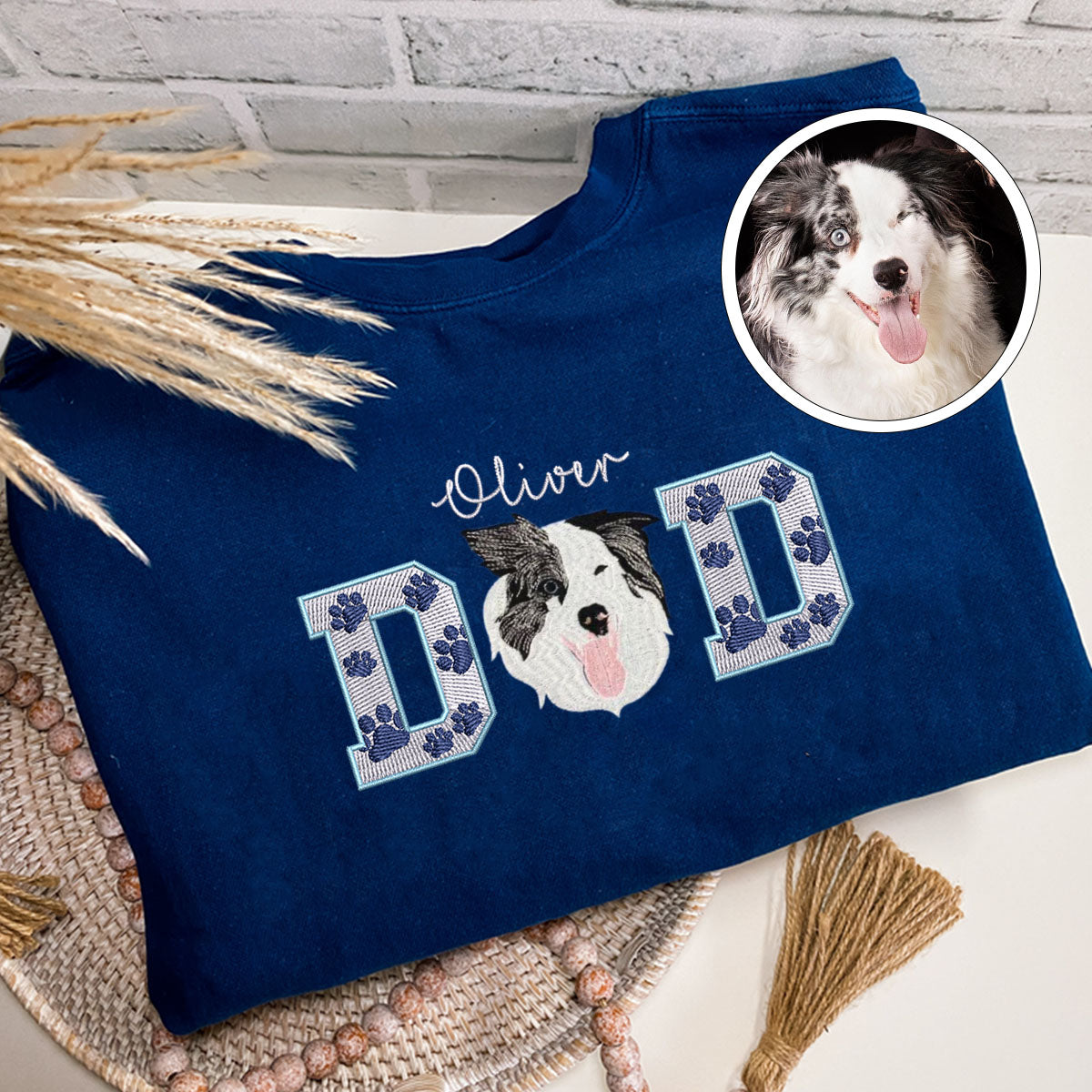 Embroidered Pet Dad T-Shirt with Pet Photo - Dog Father Gift