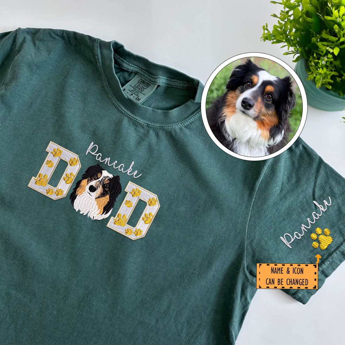 Embroidered Pet Dad T-Shirt with Pet Photo - Dog Father Gift