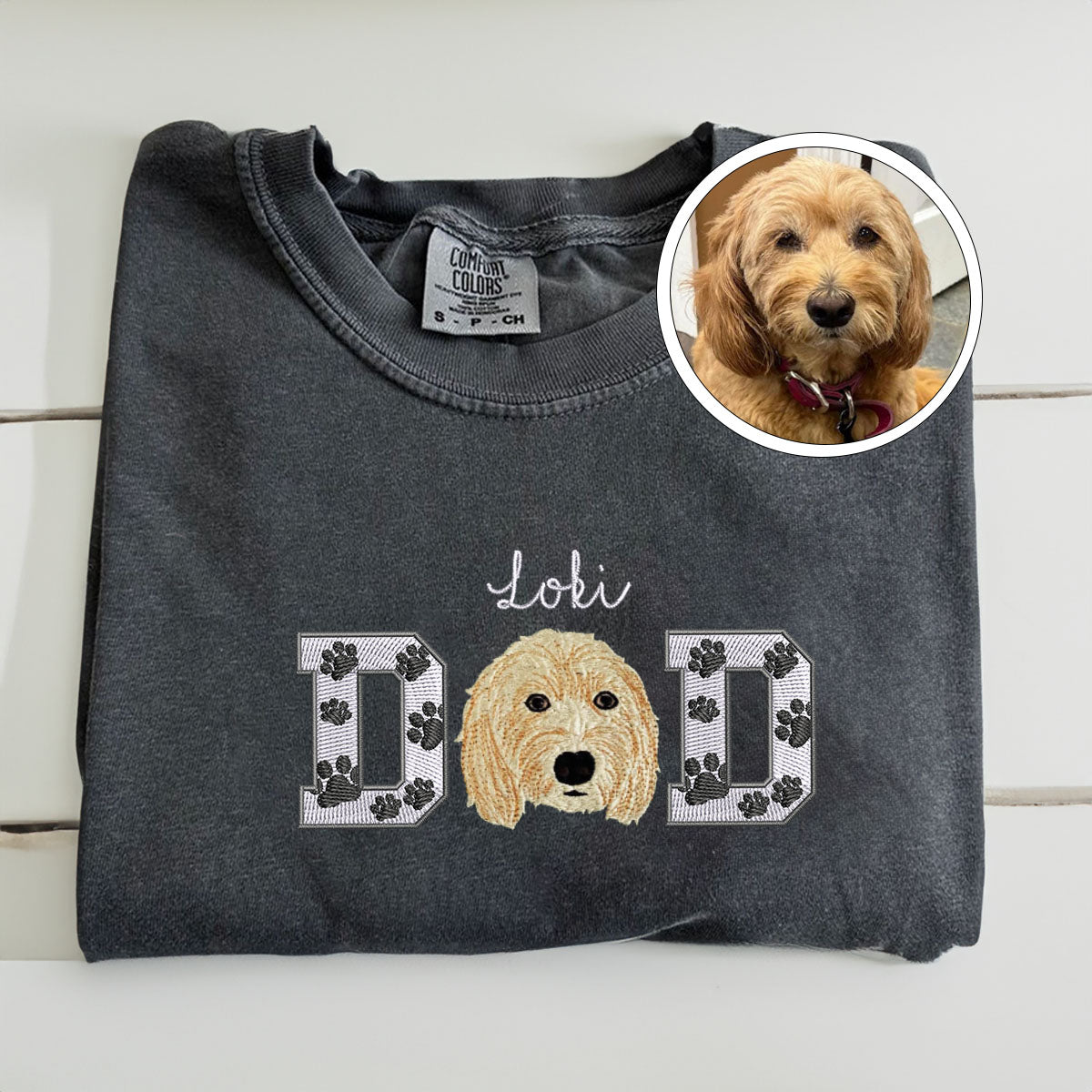 Embroidered Pet Dad T-Shirt with Pet Photo - Dog Father Gift