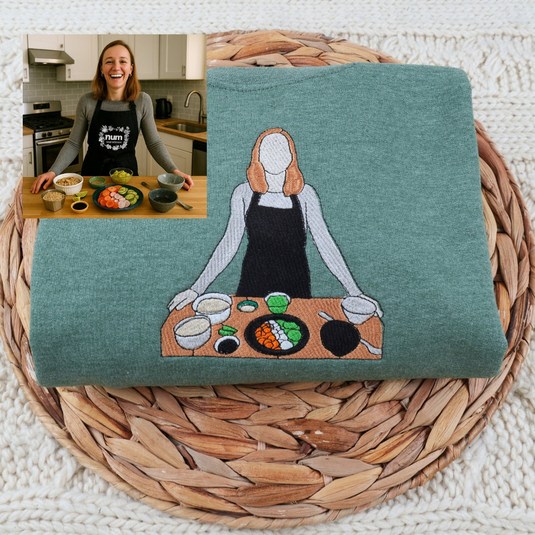 Embroidered Aunt Portrait Hoodie - Aunt Gift