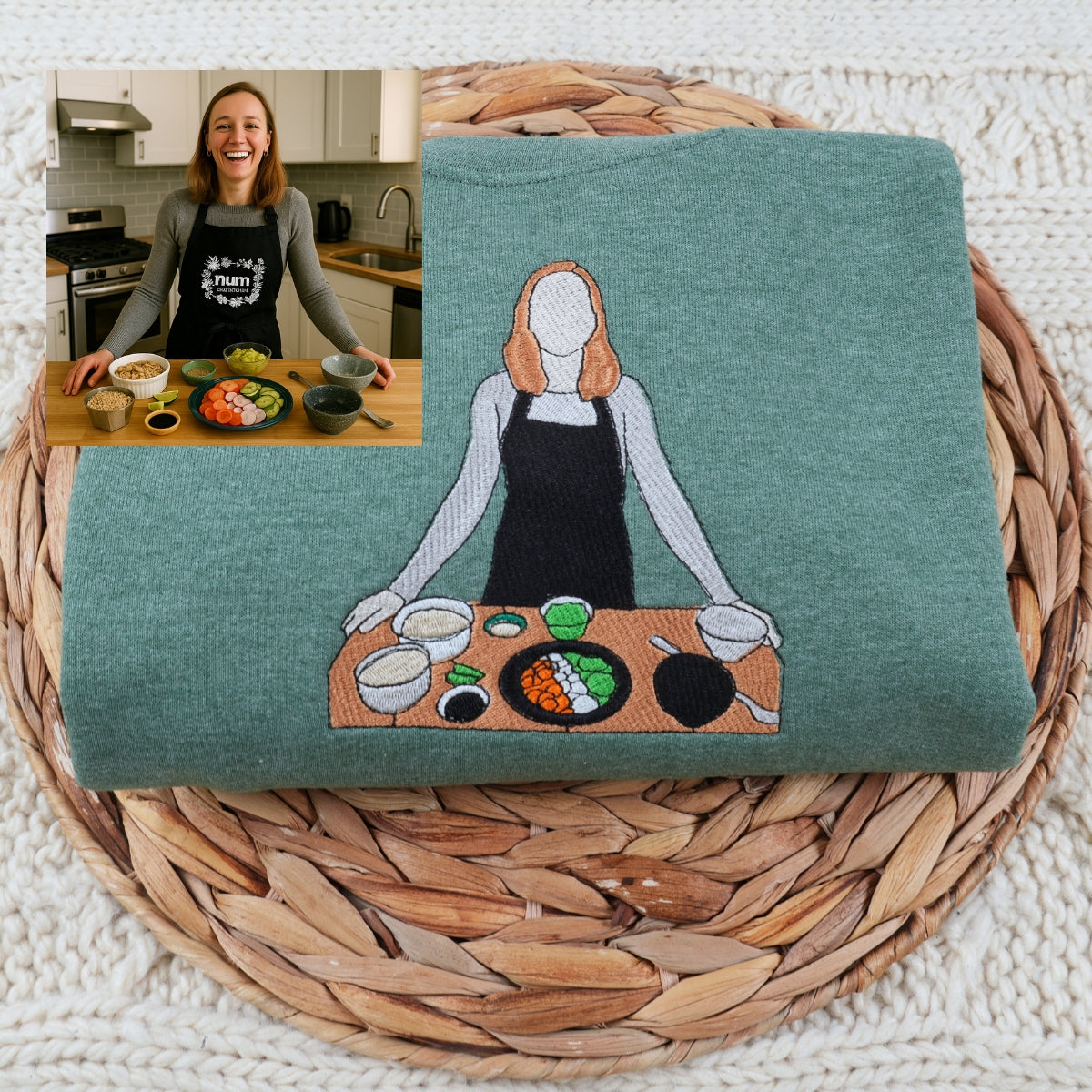 Embroidered Aunt Portrait Hoodie - Aunt Gift