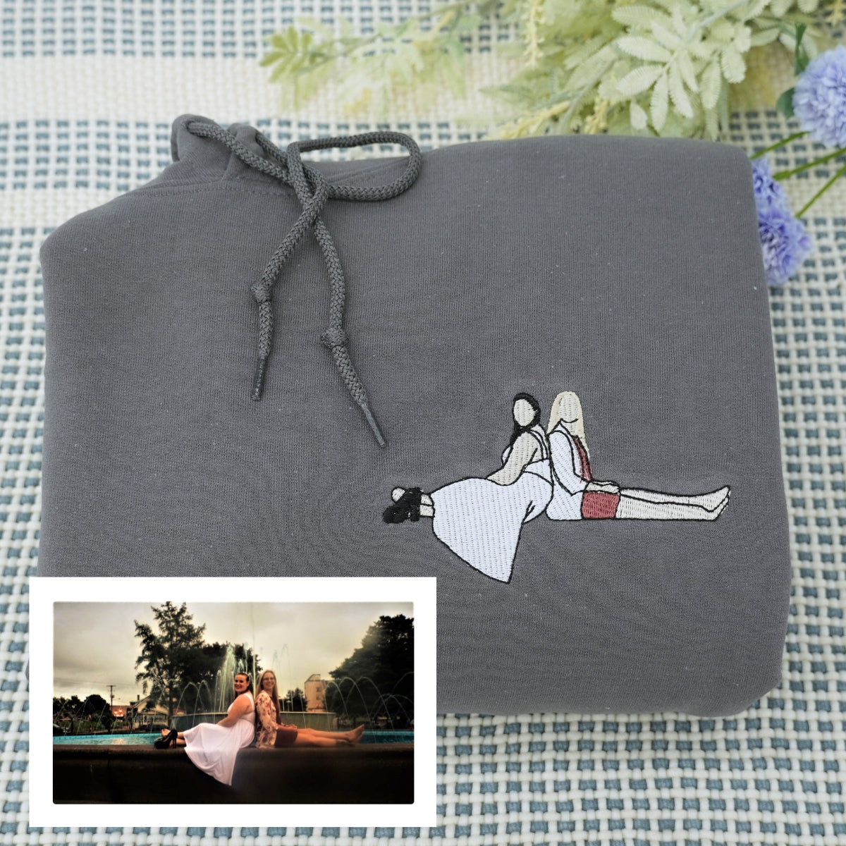 Embroidered Aunt Portrait Hoodie - Aunt Gift