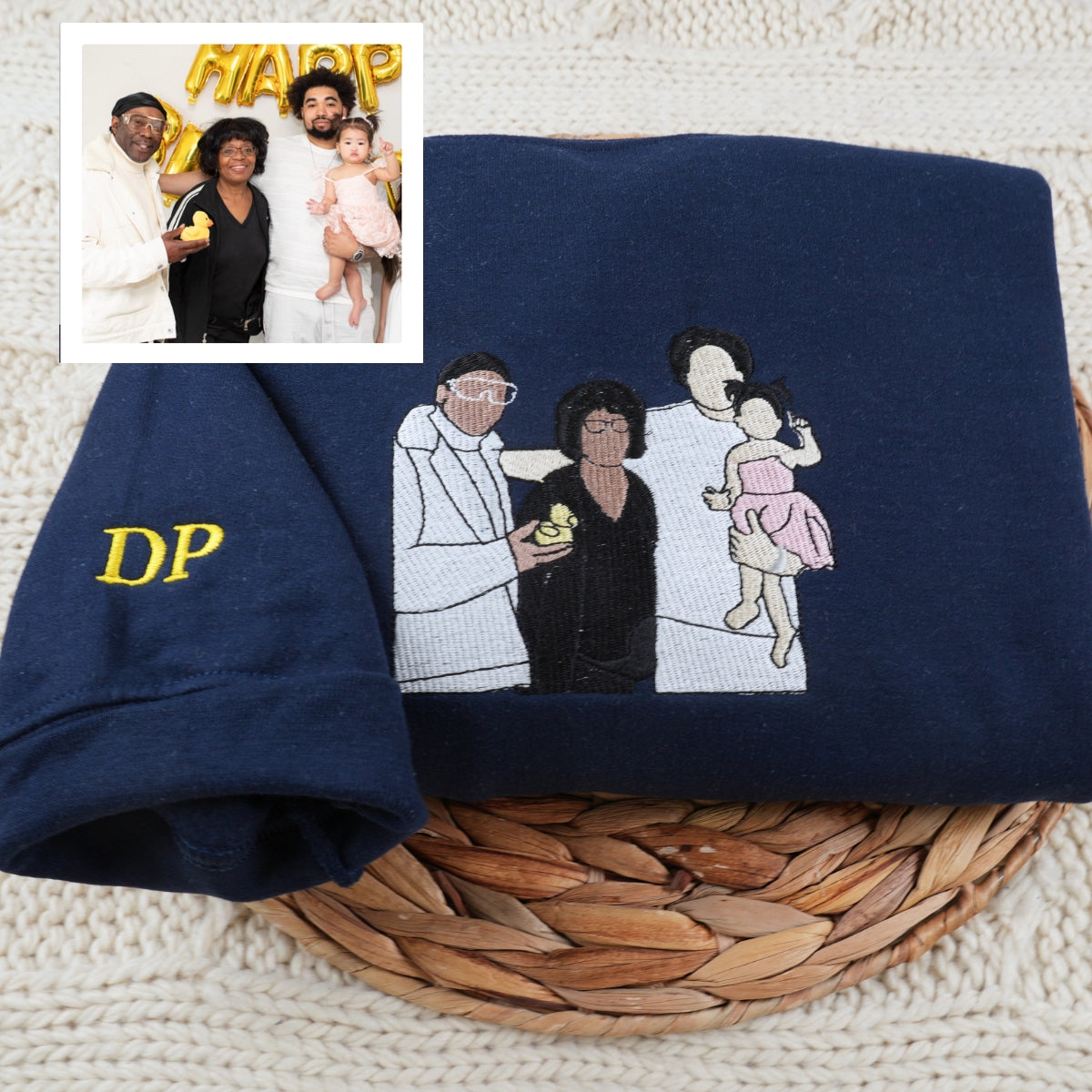 Embroidered Aunt Portrait Hoodie - Aunt Gift