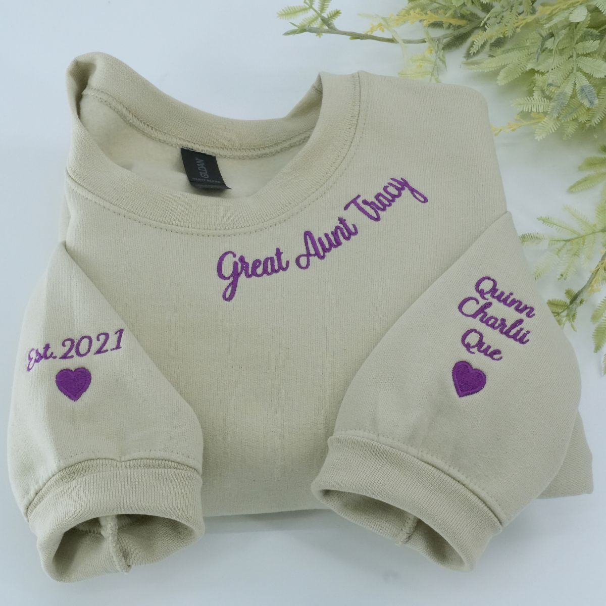 Embroidered Aunt Hoodie with Names on Sleeve - Aunt Gift
