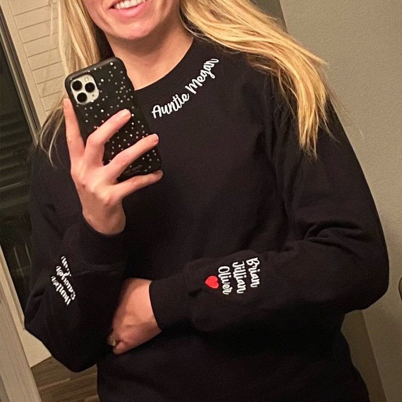 Embroidered Aunt Hoodie with Names on Sleeve - Aunt Gift