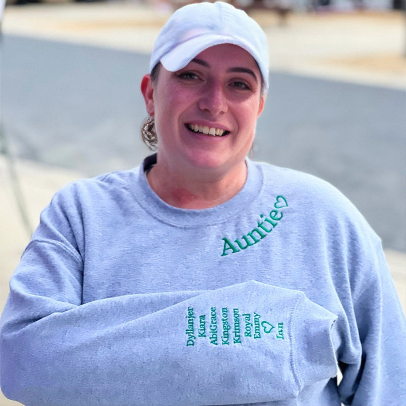 Embroidered Aunt Hoodie with Names on Sleeve - Aunt Gift