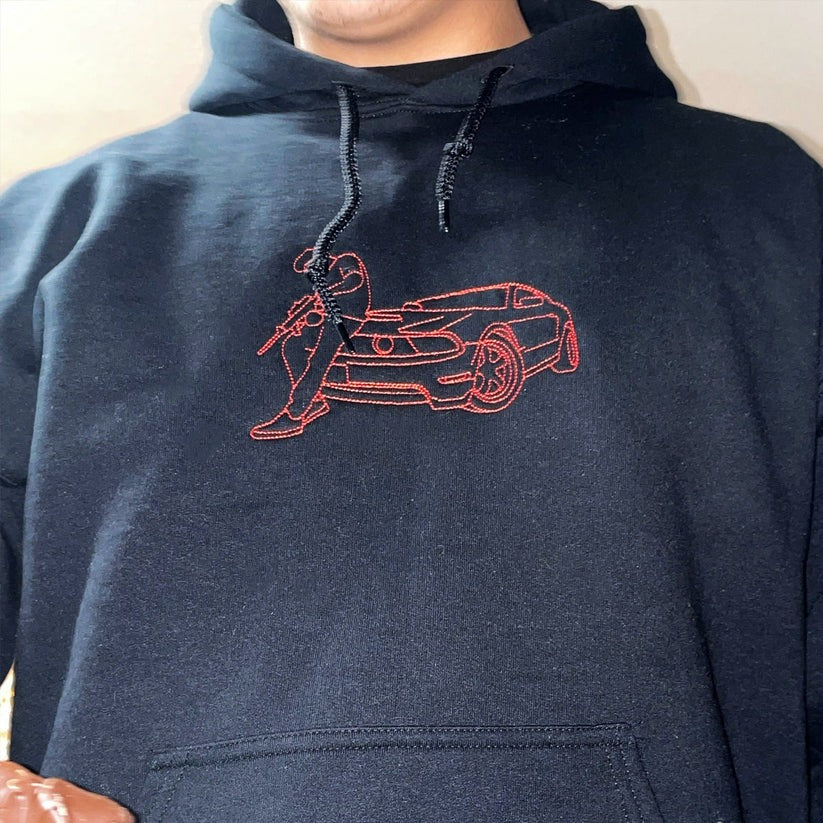 Embroidered Car Outline Hoodie from Photo - Car Lover Gift