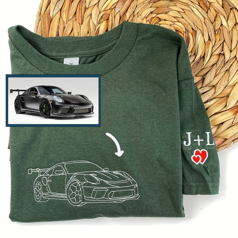 Embroidered Car Outline Hoodie from Photo - Car Lover Gift