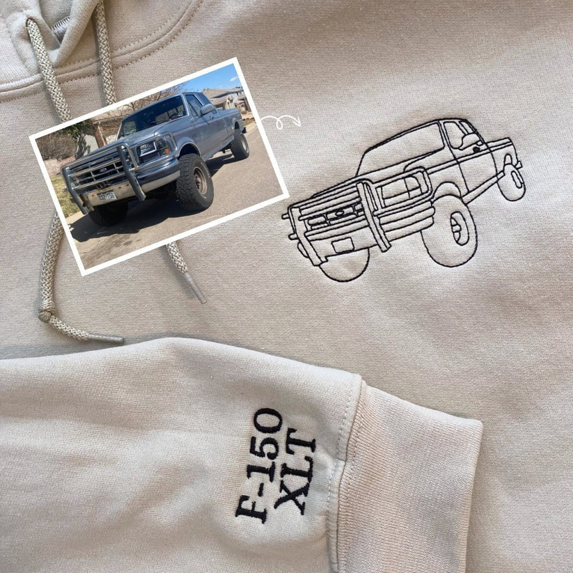 Embroidered Car Outline Hoodie from Photo - Car Lover Gift