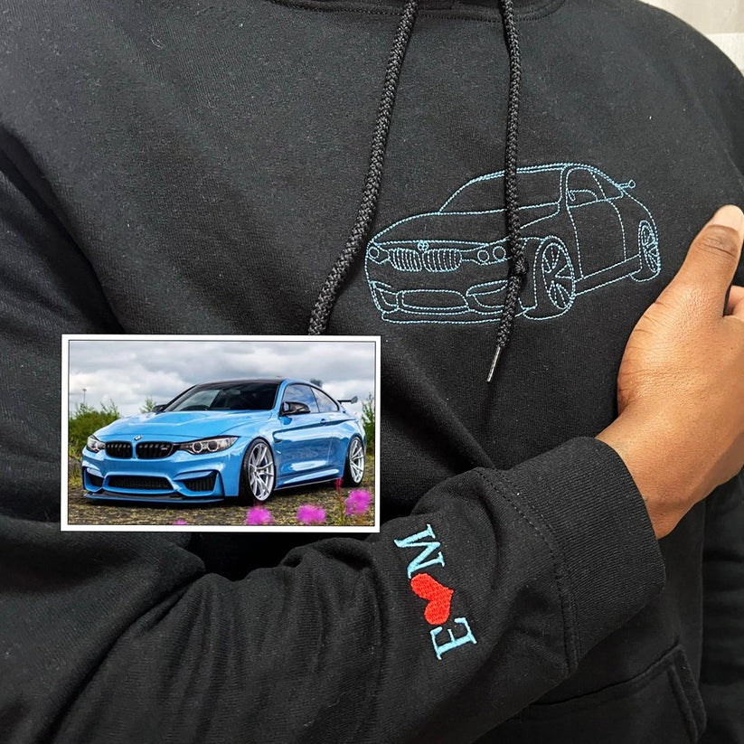 Embroidered Car Outline Hoodie from Photo - Car Lover Gift