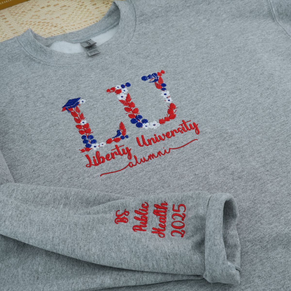 Embroidered College Floral Letter Hoodie - University Freshman Gift