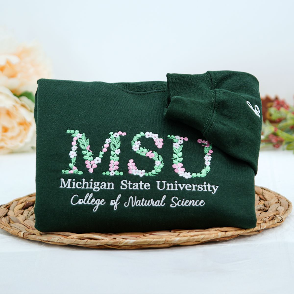 Embroidered College Floral Letter Hoodie - University Freshman Gift