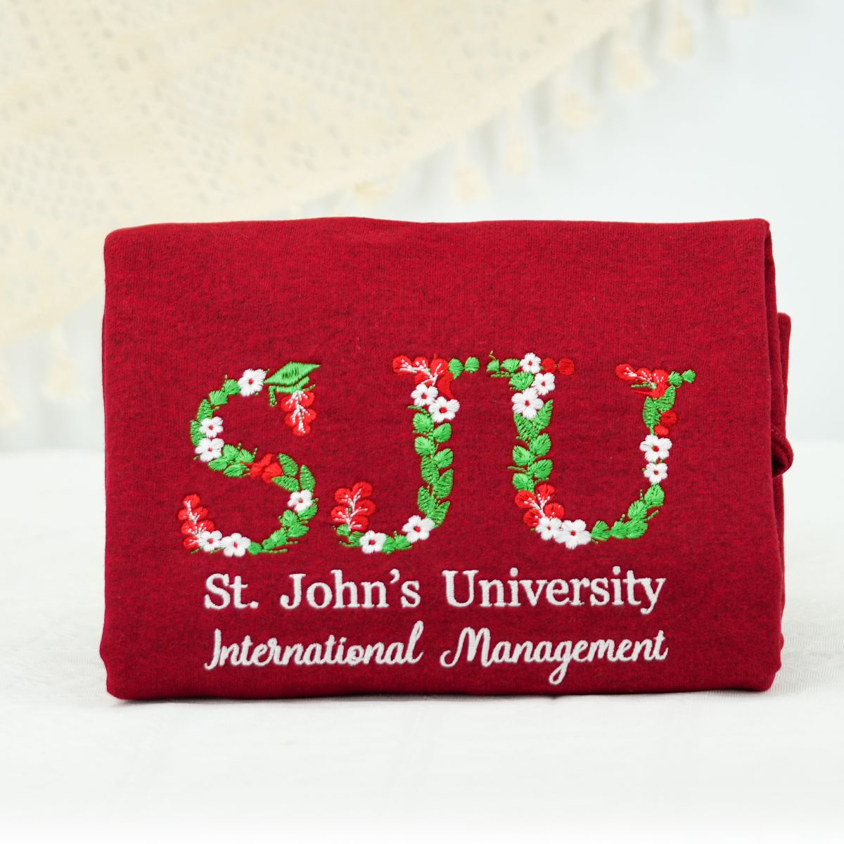 Embroidered College Hoodie with Floral Embroidery - University Graduate Gift