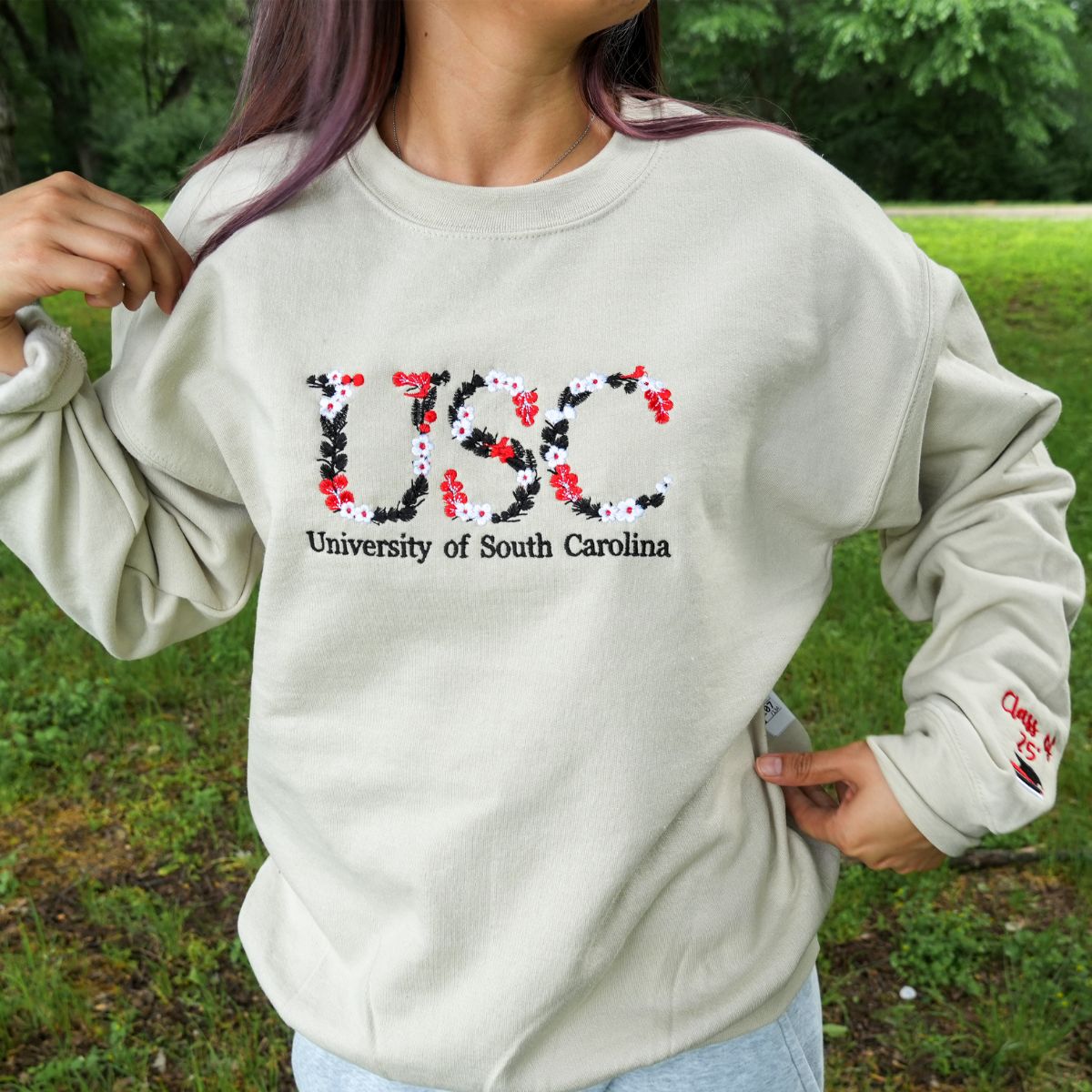 Embroidered College Hoodie with Floral Embroidery - University Graduate Gift