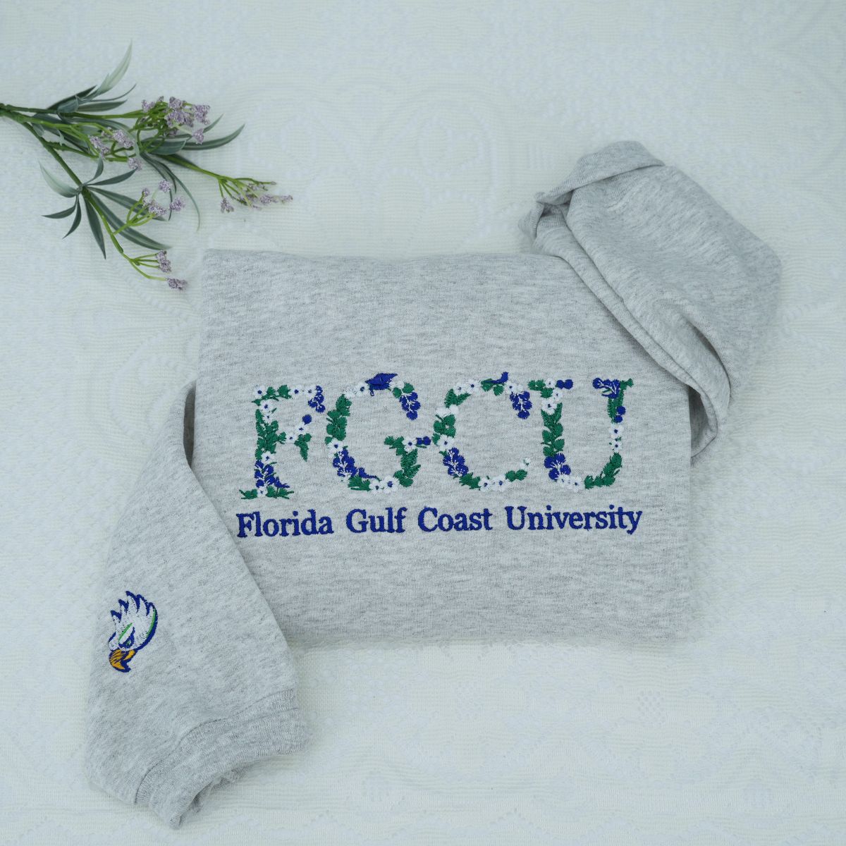 Embroidered College Hoodie with Floral Embroidery - University Graduate Gift
