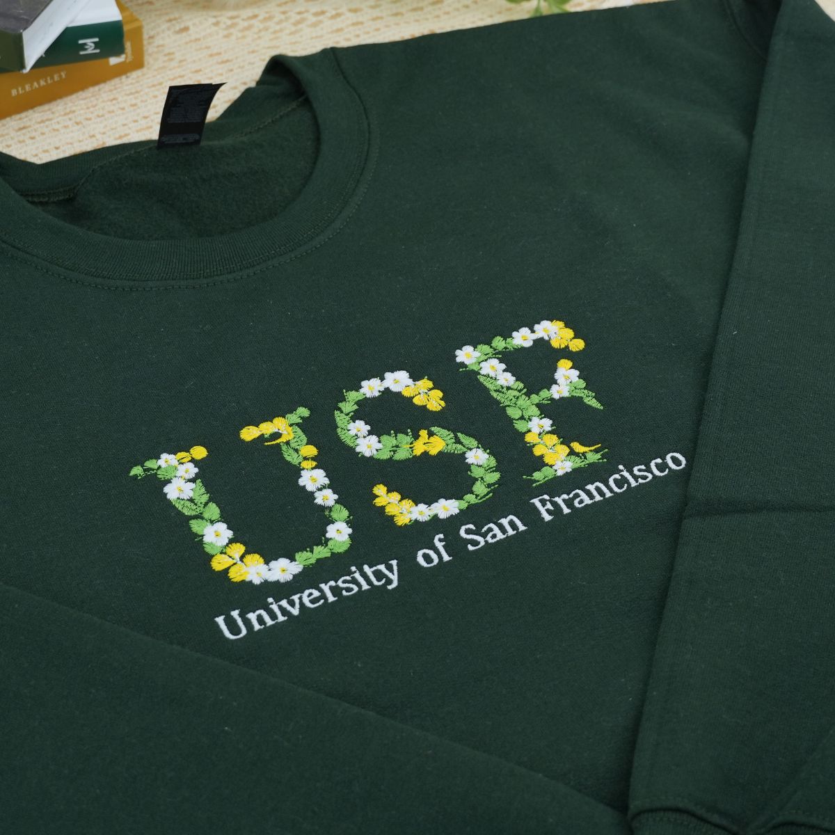 Embroidered College Hoodie with Floral Embroidery - University Graduate Gift