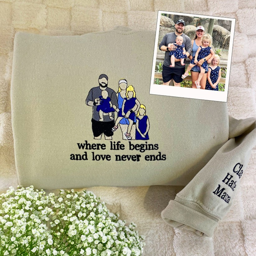 Embroidered Family Portrait Hoodie - Photo Gift
