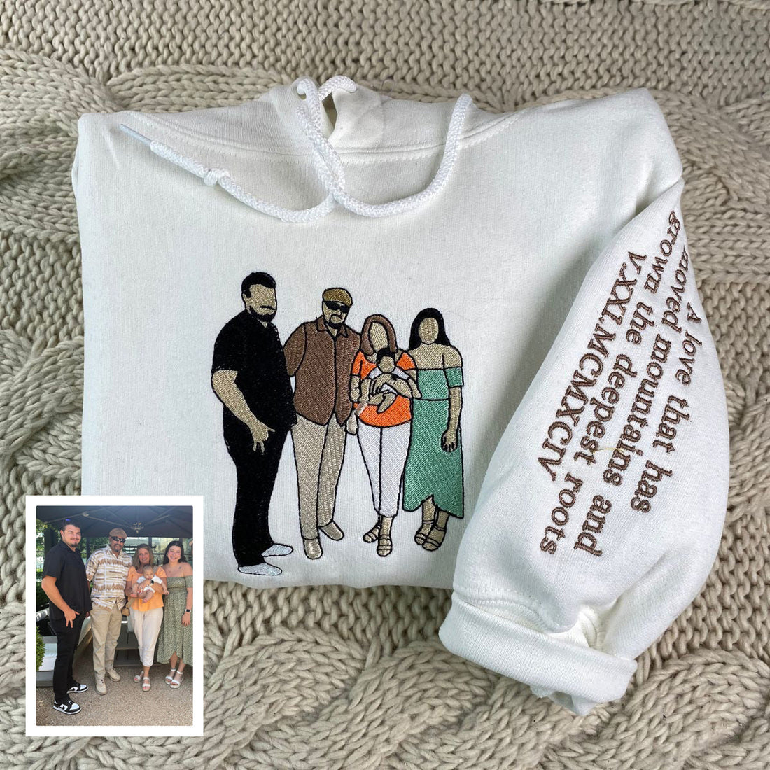 Embroidered Family Portrait Hoodie - Photo Gift
