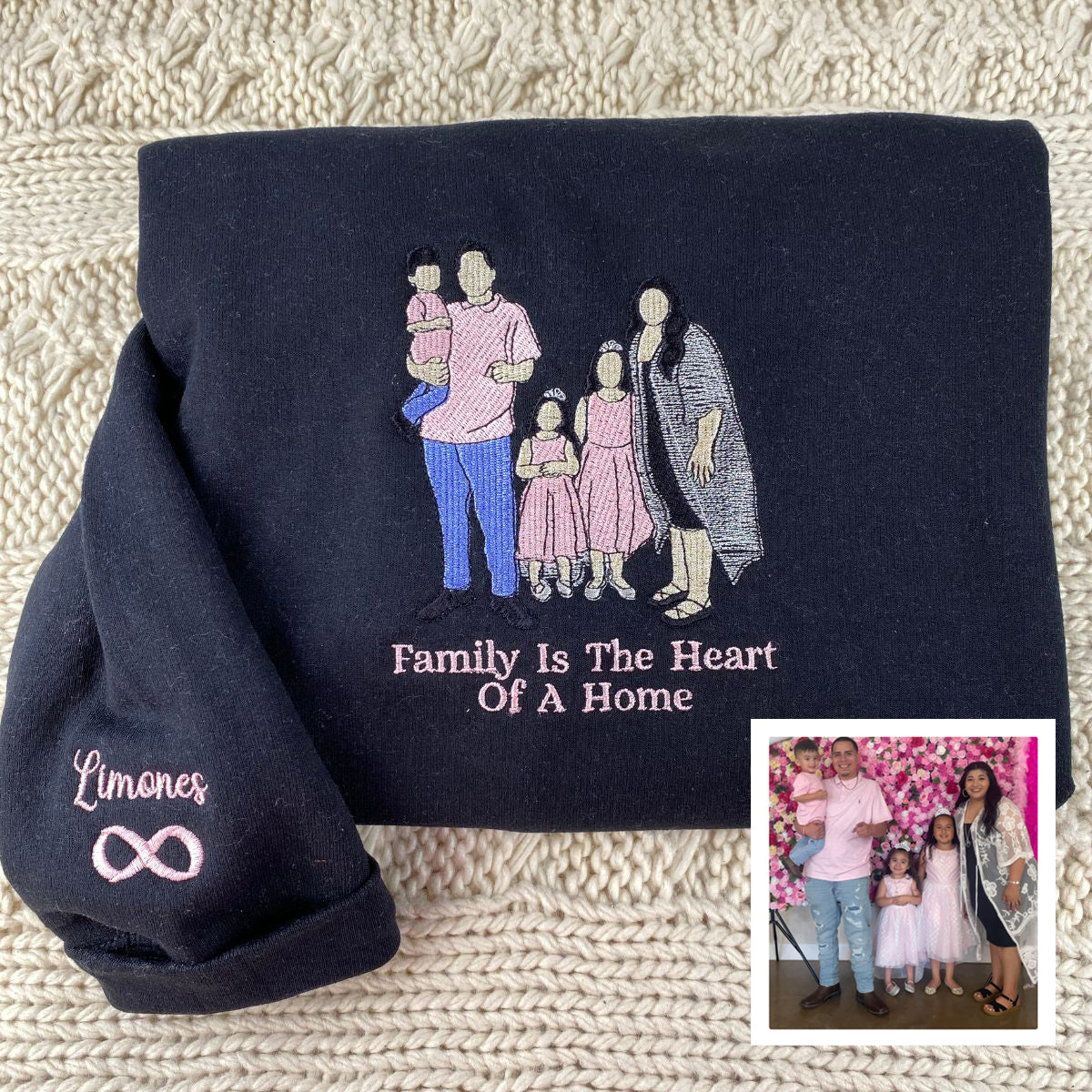 Embroidered Family Portrait Hoodie - Photo Gift