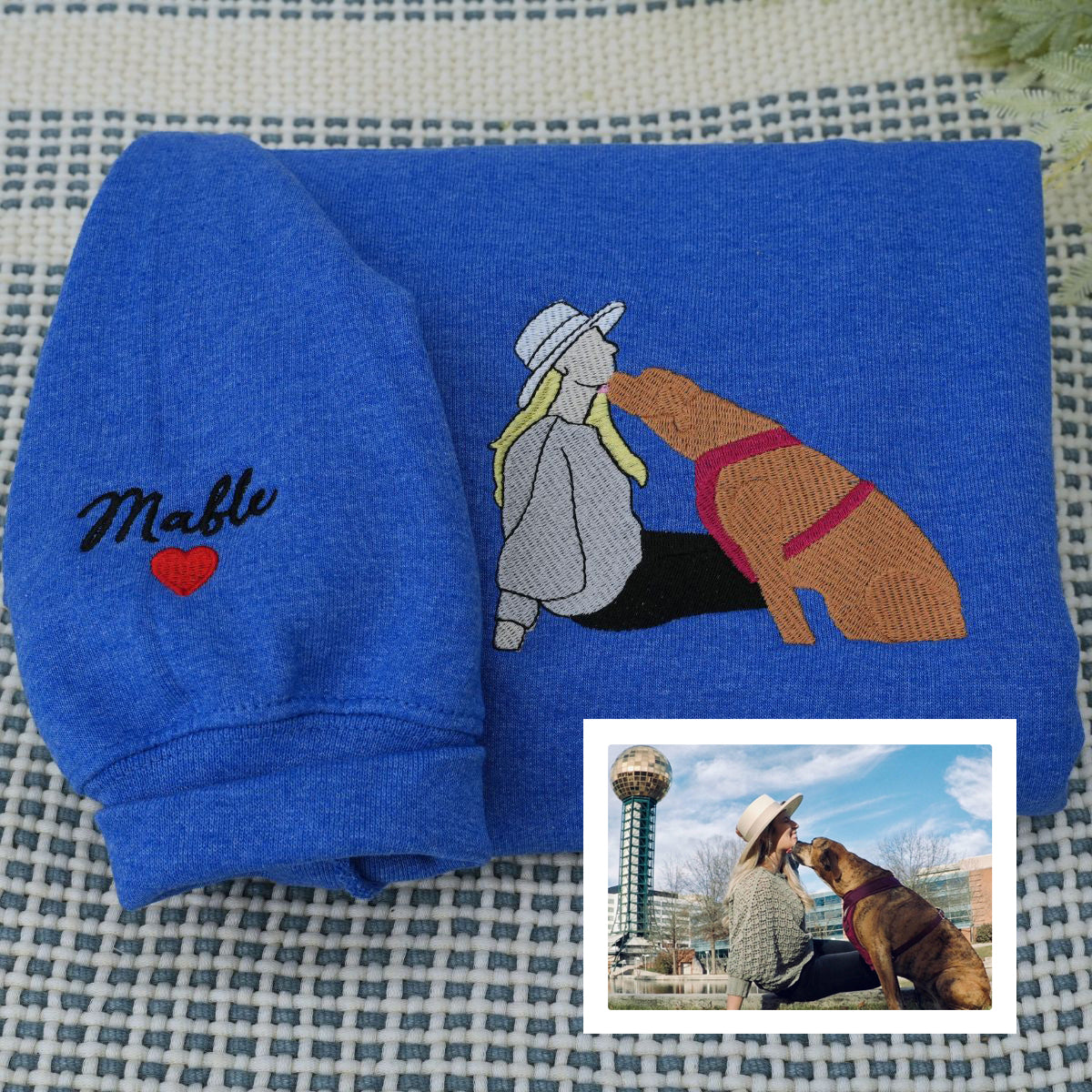 Embroidered Full Color Pet & Owner Portrait Hoodie - Pet Lover Gift