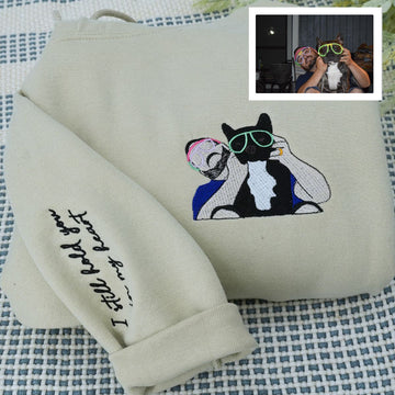 Embroidered Full Color Pet & Owner Portrait Hoodie - Pet Lover Gift