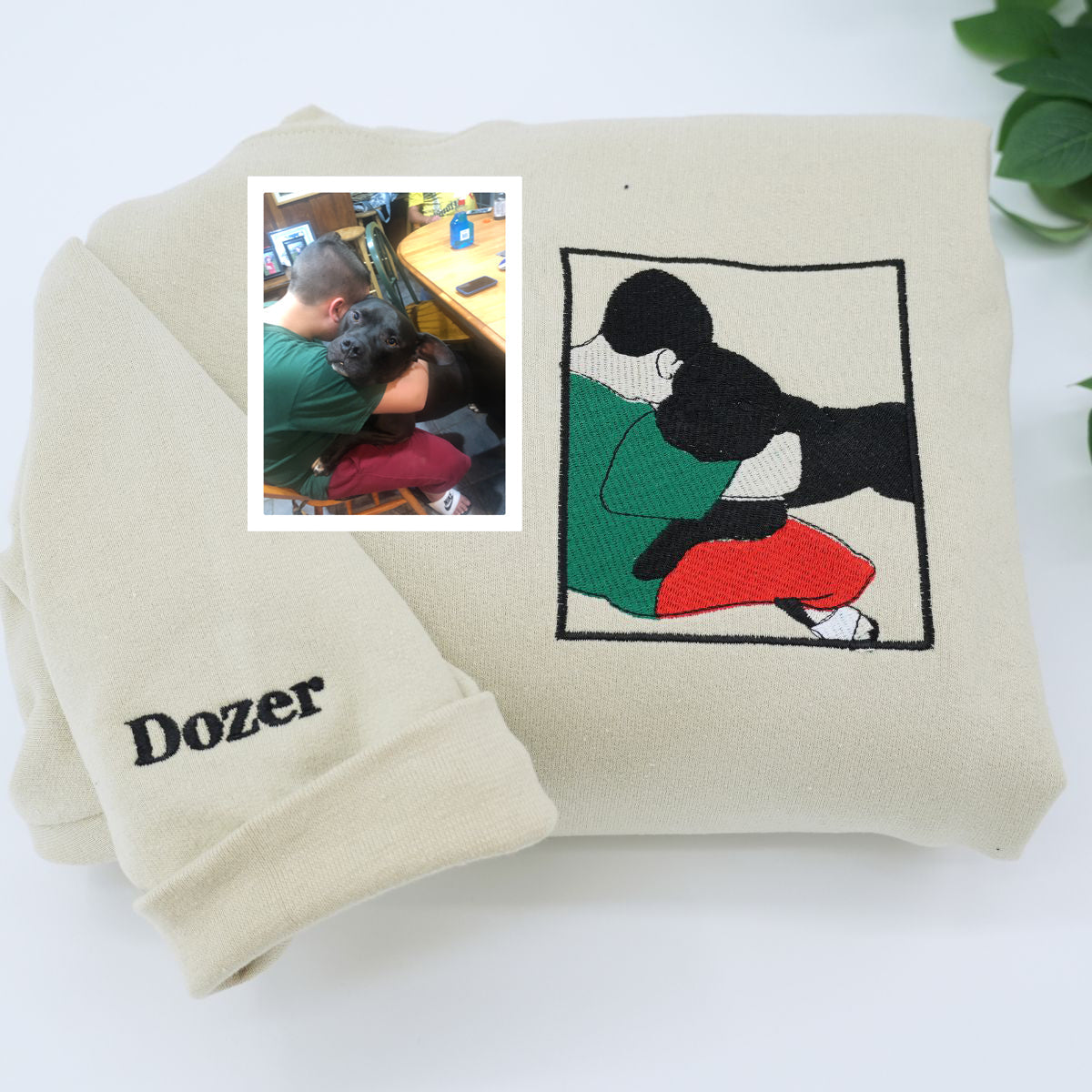 Embroidered Full Color Pet & Owner Portrait Hoodie - Pet Lover Gift