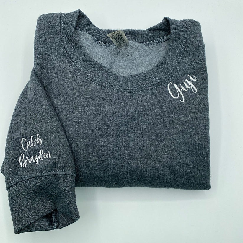 Embroidered Gigi Neckline Hoodie with Grandkids Names - Grandmother Gift