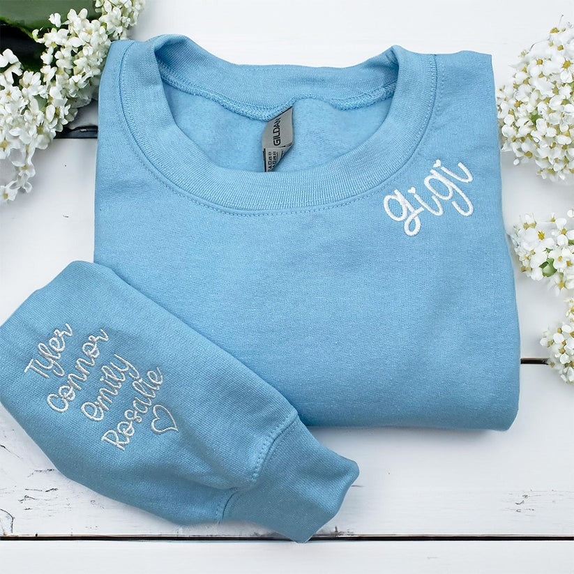 Embroidered Gigi Neckline Hoodie with Grandkids Names - Grandmother Gift