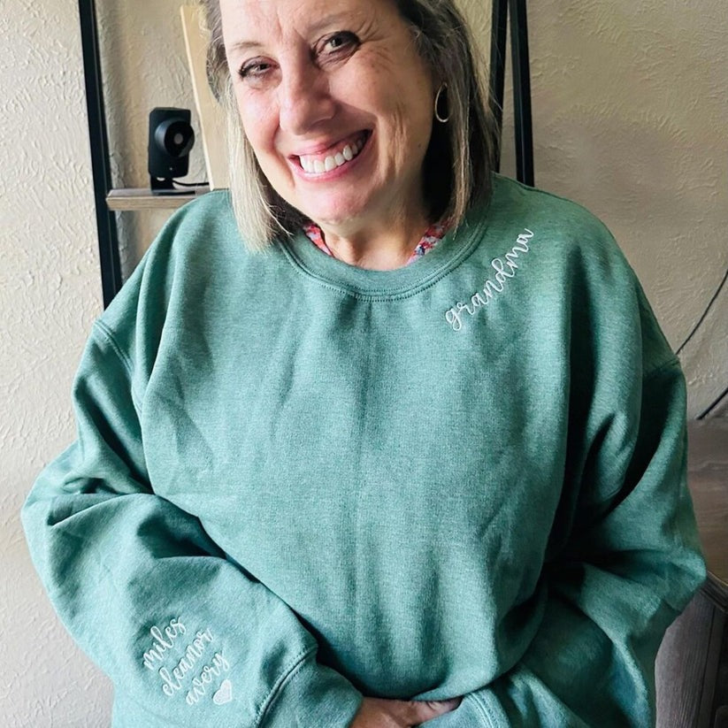 Embroidered Grandma Sweatshirt with Grandkids Names - Grandmother Gift