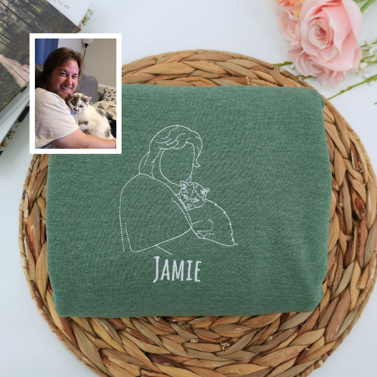 Embroidered Pet & Owner Portrait Hoodie - Pet Lover Gift
