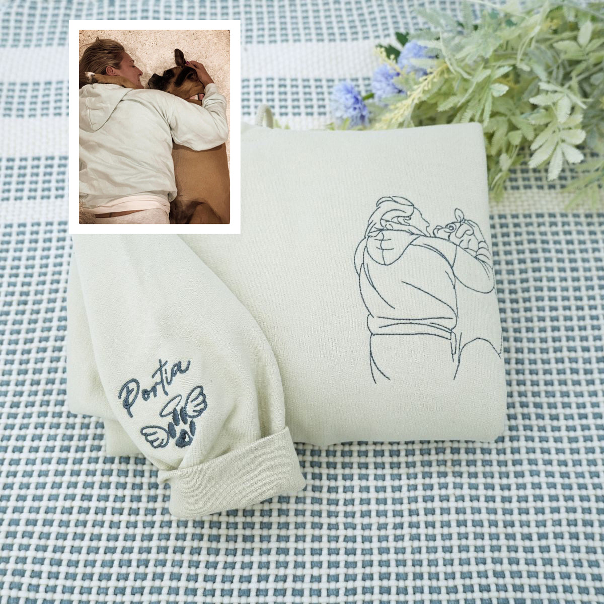 Embroidered Pet & Owner Portrait Hoodie - Pet Lover Gift