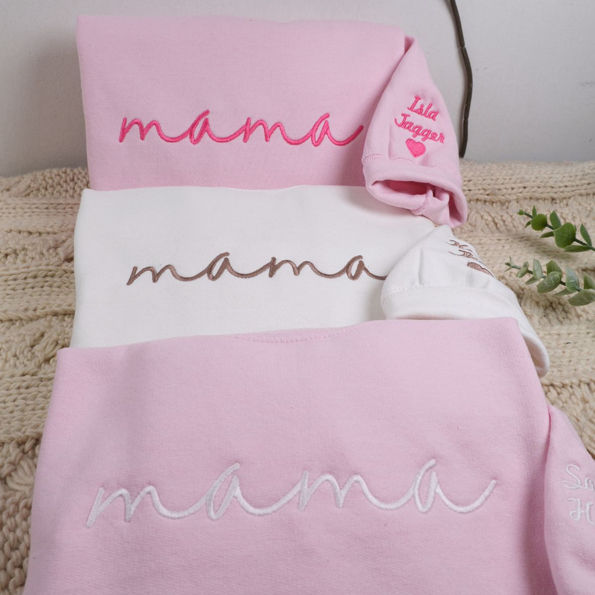 Embroidered Mama Hoodie with Kids Names on Sleeve - Mother's Day Gift