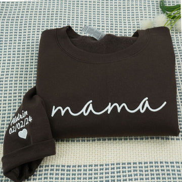 Embroidered Mama Hoodie with Kids Names on Sleeve - Mother's Day Gift