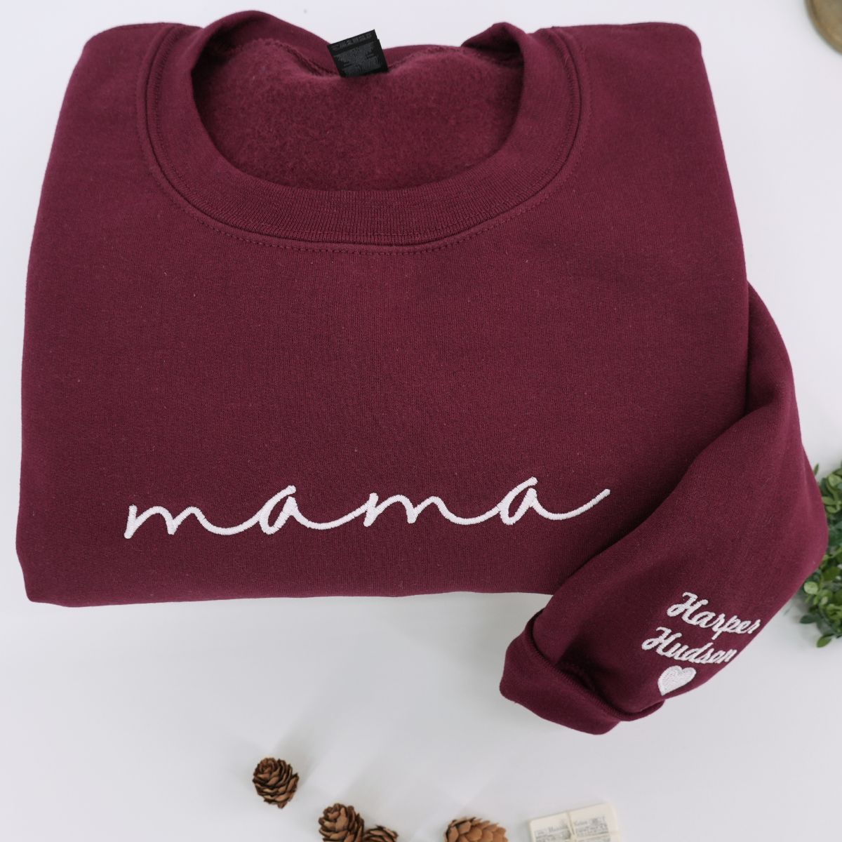 Embroidered Mama Hoodie with Kids Names on Sleeve - Mother's Day Gift