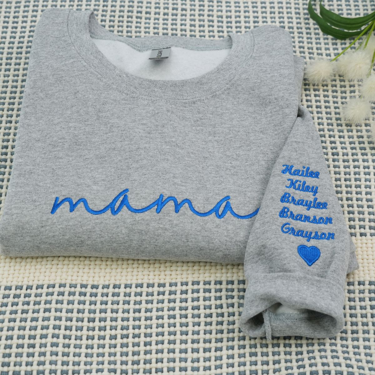 Embroidered Mama Hoodie with Kids Names on Sleeve - Mother's Day Gift