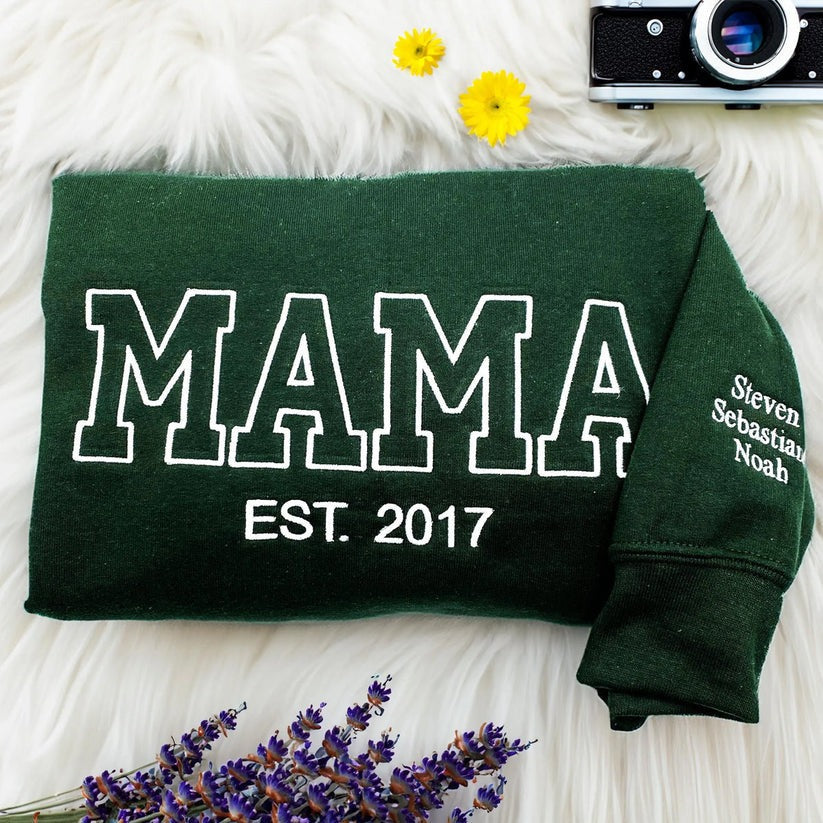 Embroidered Mama Hoodie with Kids Names - Mother's Day Gift
