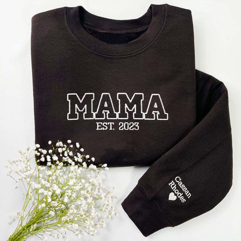 Embroidered Mama Hoodie with Kids Names - Mother's Day Gift