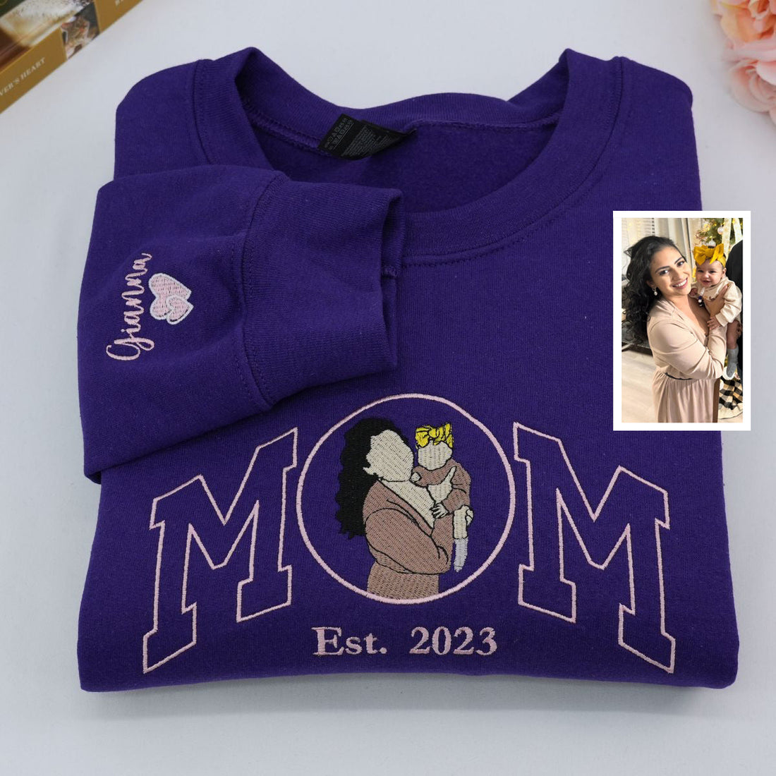 Embroidered Mom Family Portrait Hoodie - Mother's Day Gift