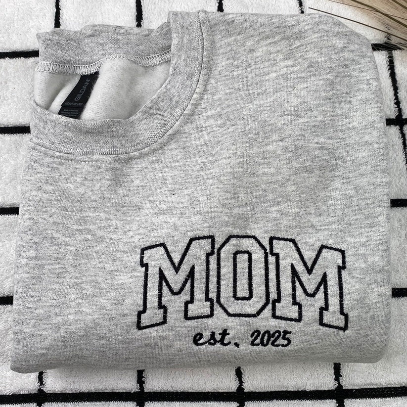 Embroidered Mom Varsity Hoodie with Kids Names & Est Year - Mother Gift