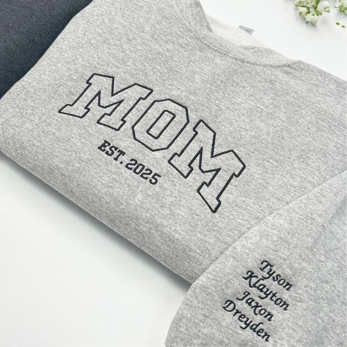 Embroidered Mom Varsity Hoodie with Kids Names & Est Year - Mother Gift
