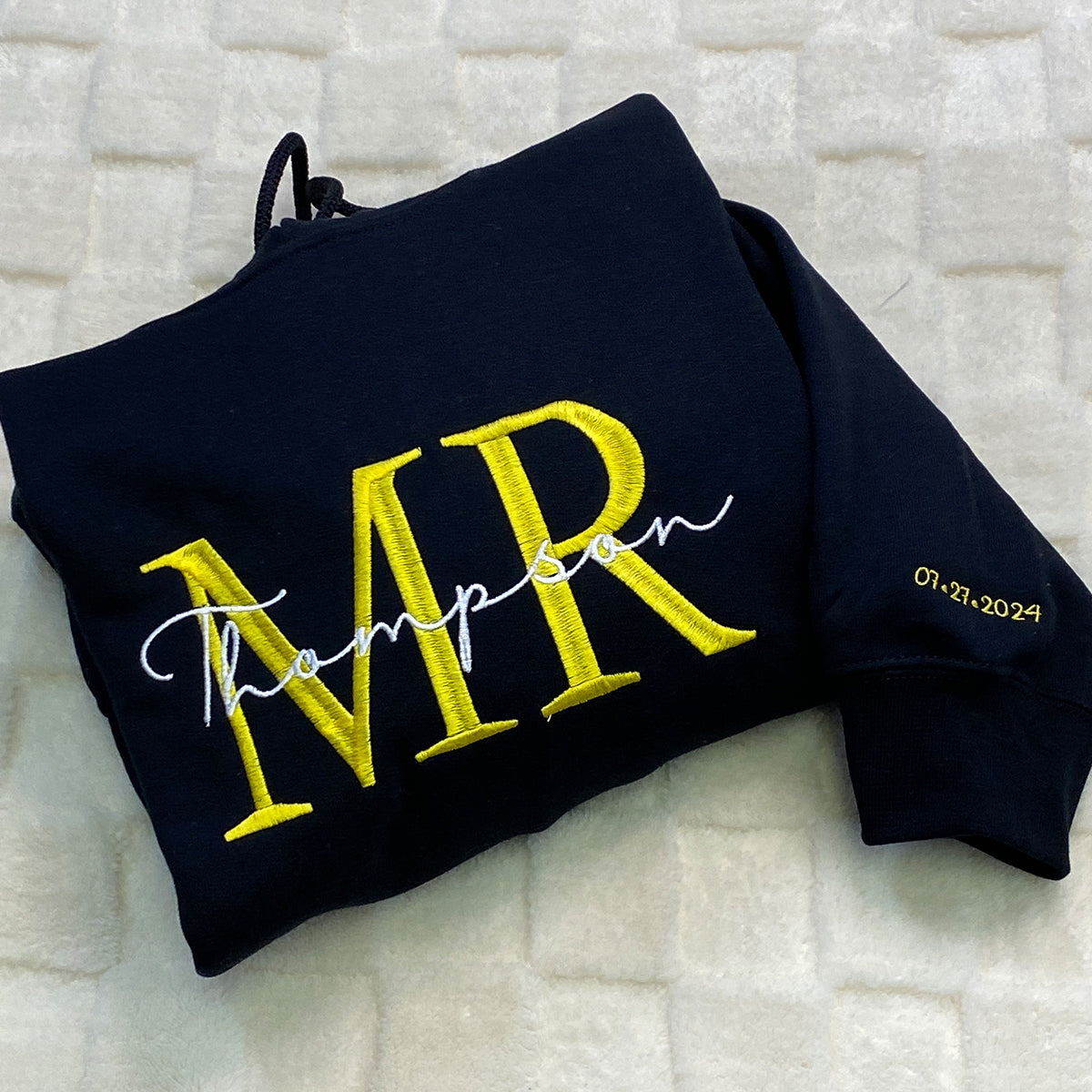 Embroidered Mr & Mrs Hoodie with Date - Couple Gift