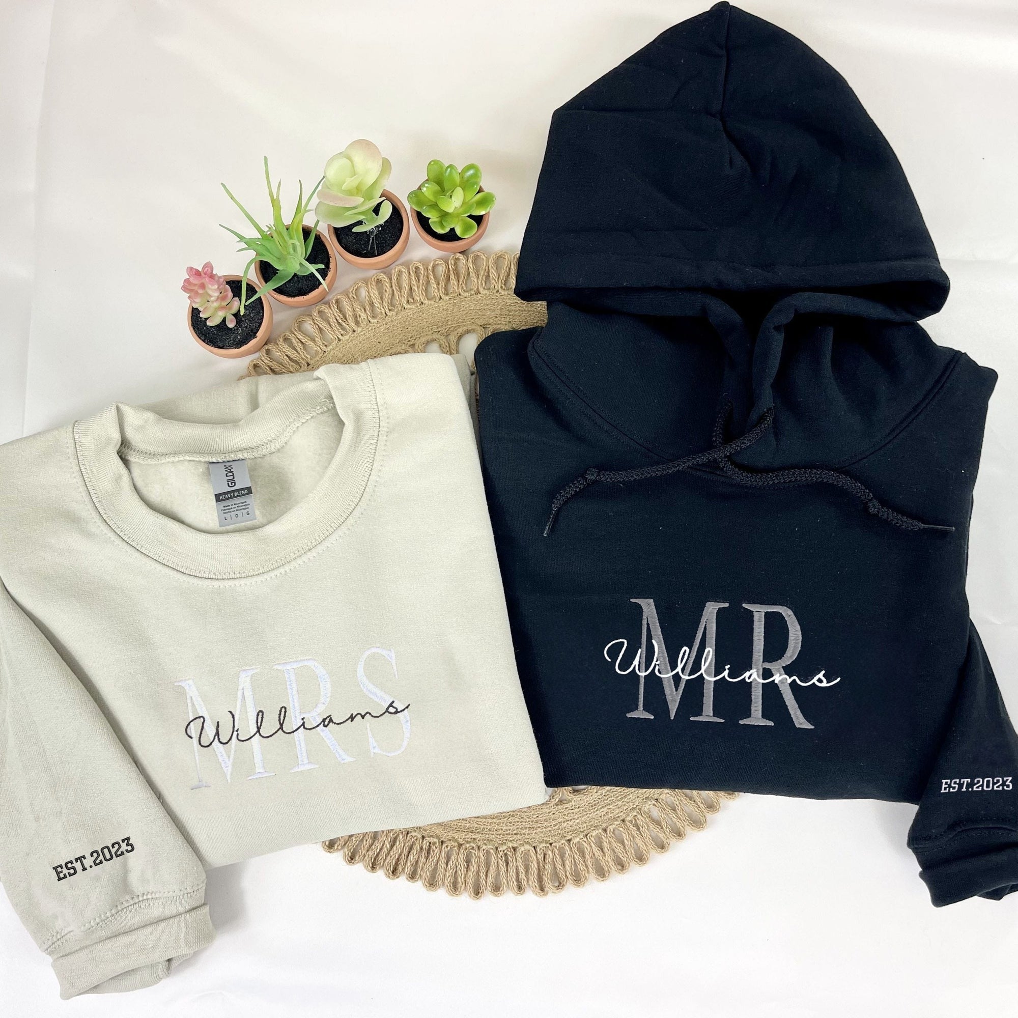Embroidered Mr & Mrs Hoodie with Date - Couple Gift