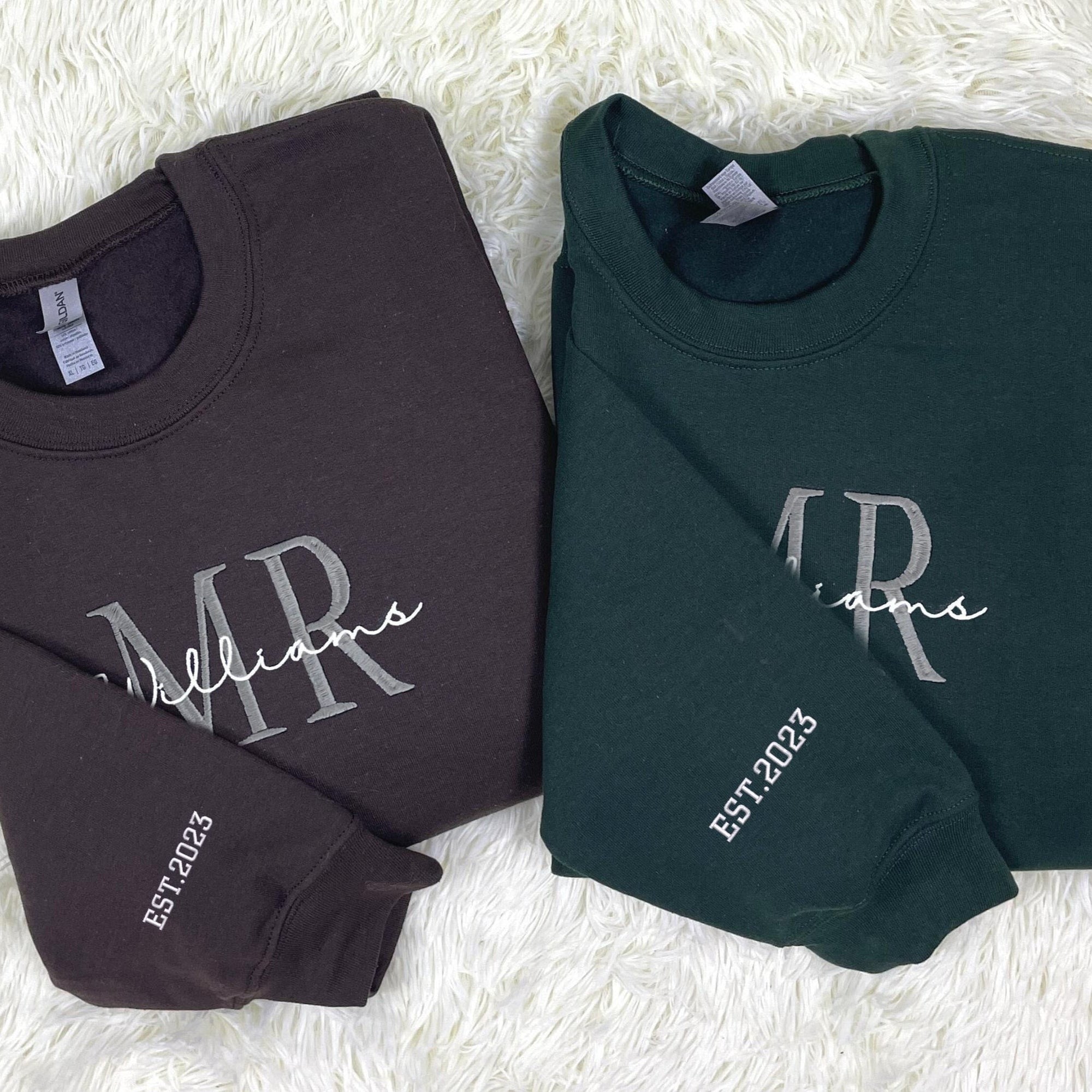 Embroidered Mr & Mrs Hoodie with Date - Couple Gift
