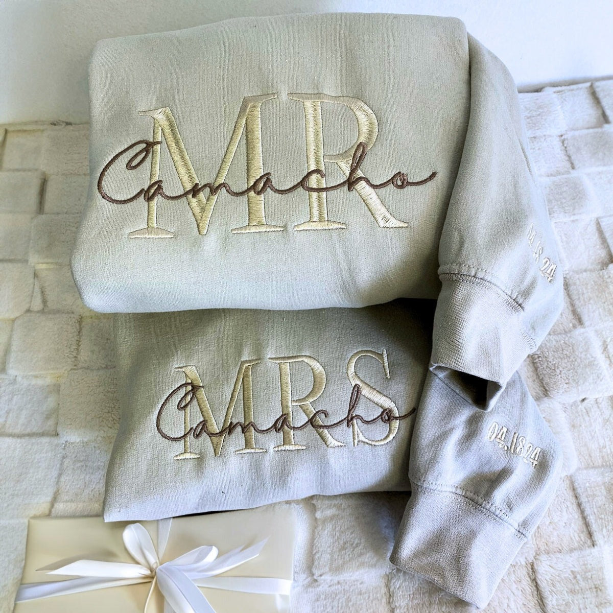 Embroidered Mr & Mrs Hoodie with Date - Couple Gift